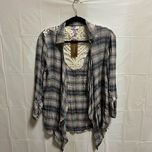 Alya Flannel, Size Medium, Purple Blue and White